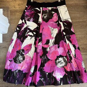 MILLY Floral Pleated Midi Skirt With Pockets - Pleated Dark Bold Floral Summer